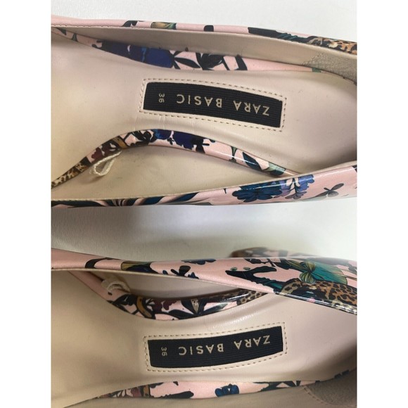 Zara Basic Tropical Animal Floral Pink Block Heel EU Size 36 (us size 6) NEW - Picture 6 of 13